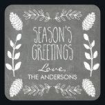 Jul på julhelgen i Rustic Chalkboard Season Fyrkantigt Klistermärke<br><div class="desc">julglädjen med dina vänner och din familj med ett vackert årshelgdekalk. Klistermärkena har en bakgrund på kalkplattan, gräs-koner och annan rustik grafik. Anpassa designen genom att lägga till familjens namn för en bra design. Knäcklarna är underbara för användan som kuvertsälar, party favors, och mer! Om du vill ändra teckensnittet stil...</div>