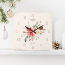 Jul på lantgård Vinter Poinsettia Rustik Fyrkantig Klocka