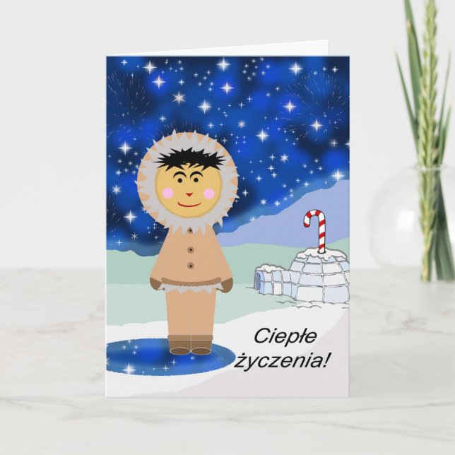Jul på polska, Warm Önskemål, Winter Eskimo Helgkort (Framsida)