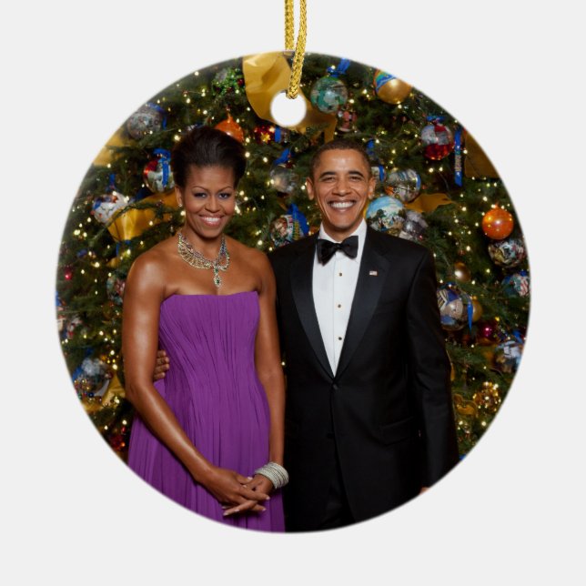 Jul på president Barack Obama och Michelle Julgransprydnad Keramik (Framsidan)