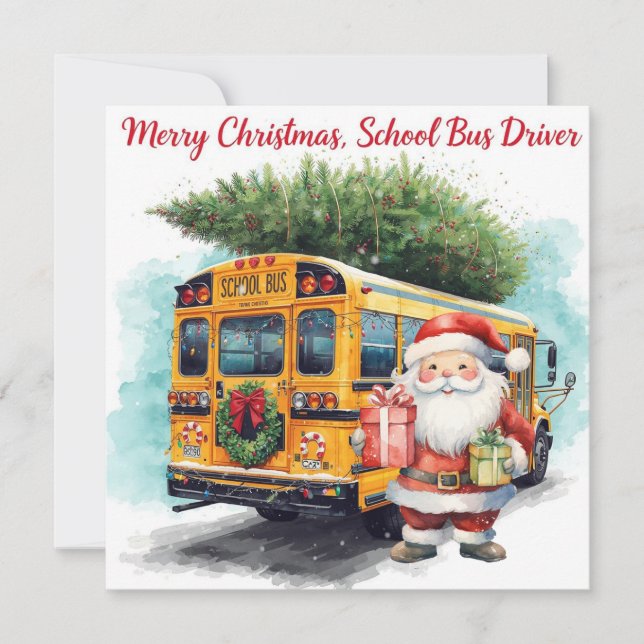 Jul på skolbuss för förare julkort (Framsida)