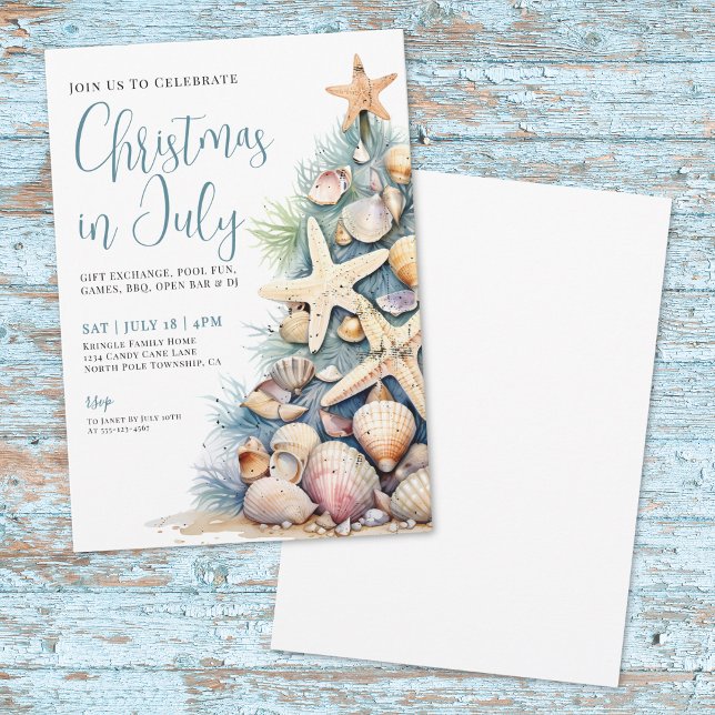 Jul på stranden i juli inbjudningar (Beach Christmas In July Invitation)
