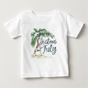 Jul på stranden med snömannen och palmen t shirt