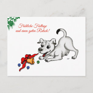jul på tyska med valp, klocka och boll vykort