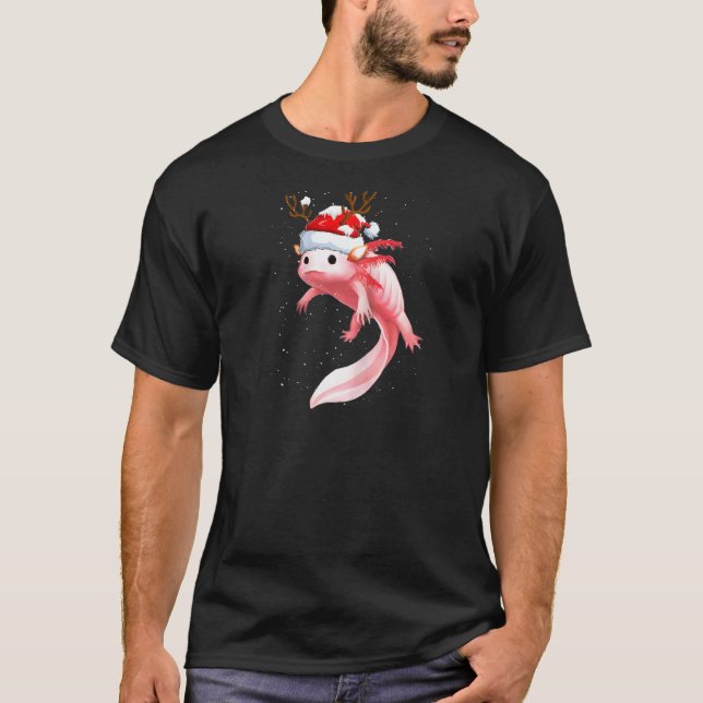 Jul Pajama Dabbing Axolotl Santa Hat Reindee T Shirt (Framsida)