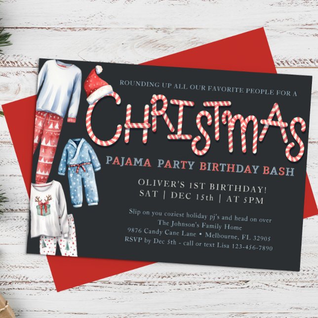 Jul Pajama Födelsedagsfest inbjudan (Fun Christmas Pajama Birthday Party Invite)