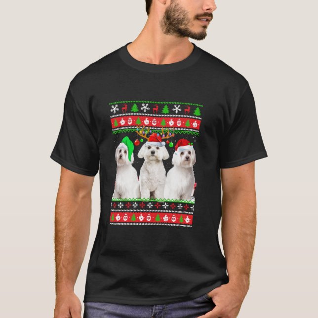 Jul Pajama Maltesiska Träd Julafton, uggla jul T Shirt (Framsida)