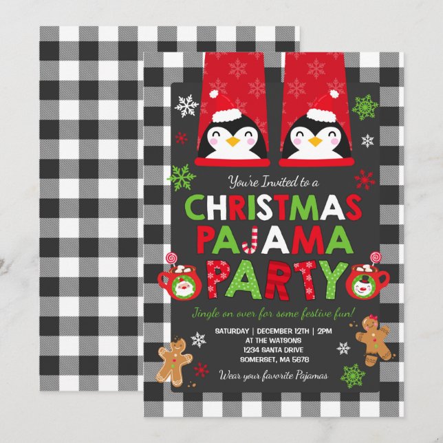 Jul Pajama-partiets inbjudan Helgdag Pajamas (Fram/baksida)