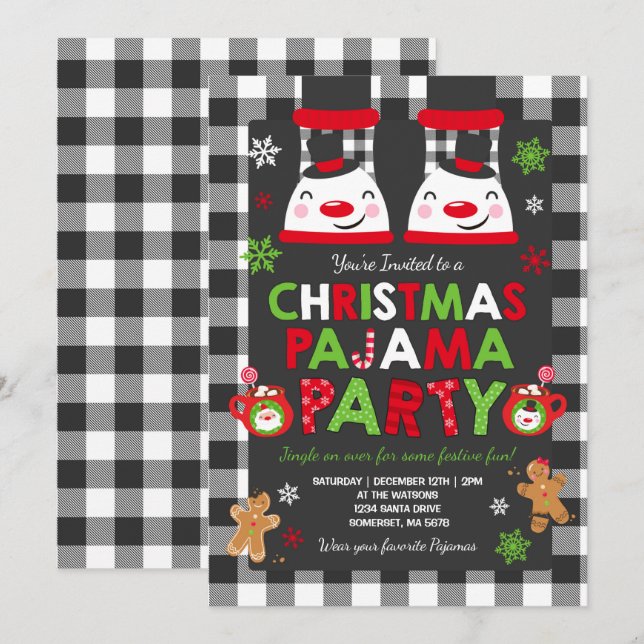 Jul Pajama-partiets inbjudan Helgdag Pajamas (Fram/baksida)