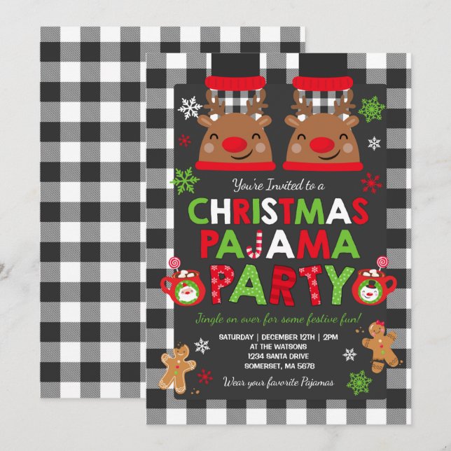 Jul Pajama-partiets inbjudan Helgdag Pajamas (Fram/baksida)