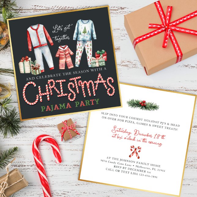 Jul Pajama-partiets inbjudan till Candy cane (Fun Pajama Party for the Holidays!)