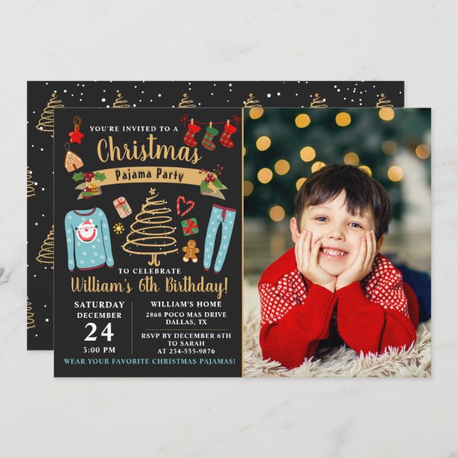 Jul Pajama Party Boy Birthday Photo Inbjudningar (Fram/baksida)