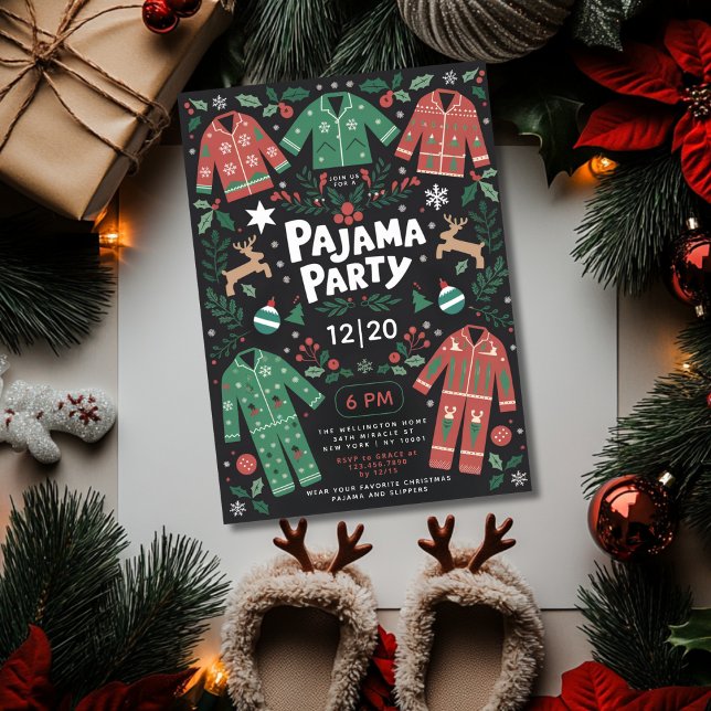 Jul Pajama Party Cute Roligt Kids Party Inbjudningar (Skapare uppladdad)