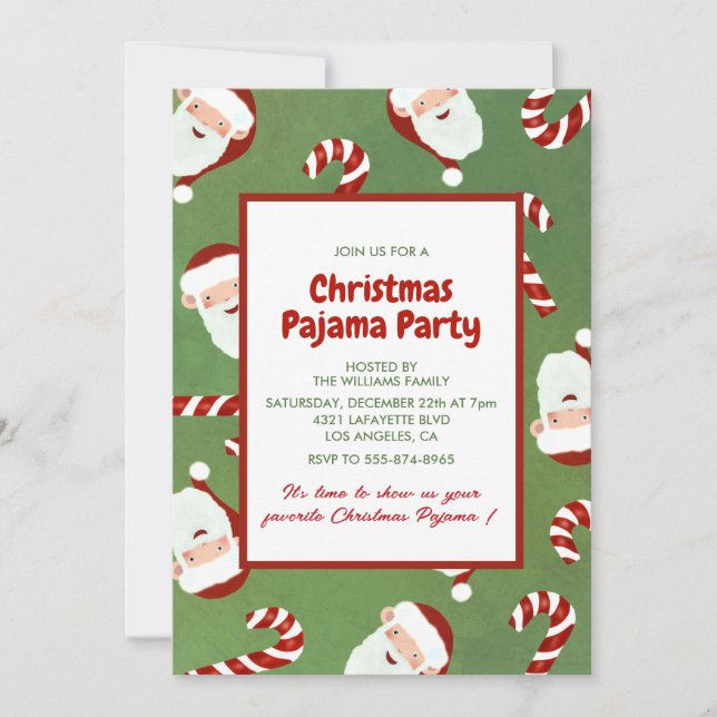 Jul Pajama Party Cute Santa Barley Sugar Inbjudningar (Framsida)