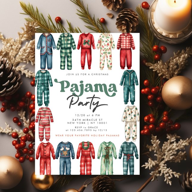Jul Pajama Party Kids Julfest Inbjudningar (Christmas Pajama Party Invitation)