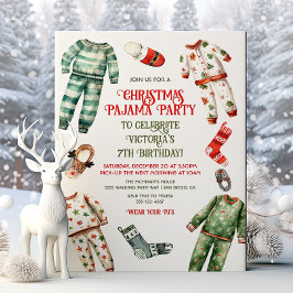 Jul Pajama Party Sleepover Birthday Inbjudningar