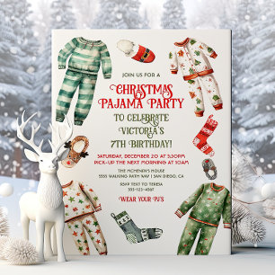 Jul Pajama Party Sleepover Birthday Inbjudningar