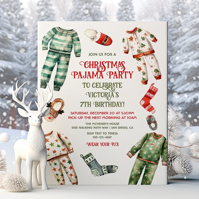 Jul Pajama Party Sleepover Birthday Inbjudningar (Skapare uppladdad)