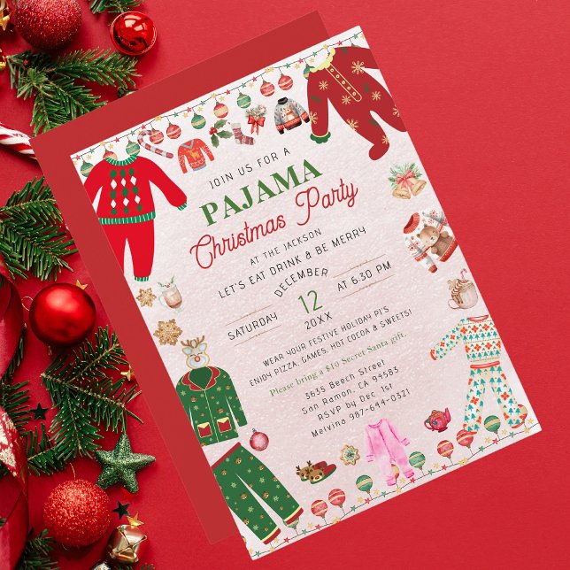 Jul Pajama Party Watercolor Modern Inbjudningar (Skapare uppladdad)