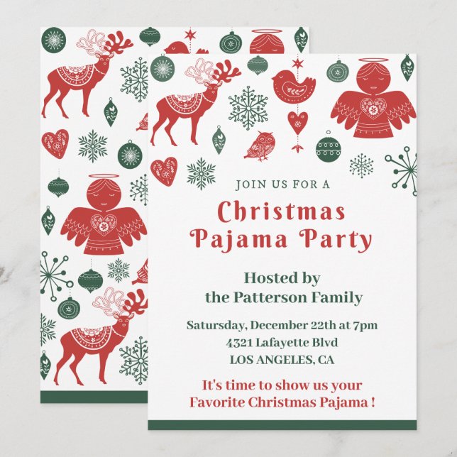 Jul Pajama Party Winter Nordic Cute Inbjudningar (Fram/baksida)