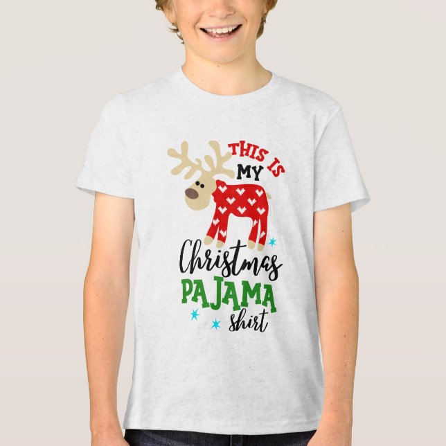 Jul Pajama Shirt Cute Reindeer Festive T Shirt (Framsida)
