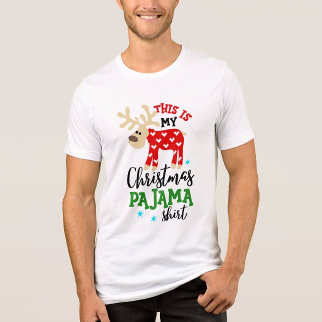 Jul Pajama Shirt Cute Reindeer Festive T Shirt (Framsida)