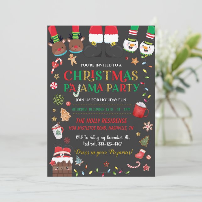 Jul Pajama Slumber Party-inbjudan Inbjudningar (Stående Fram)