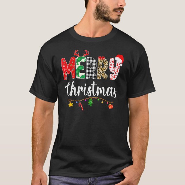 Jul Pajamas Leopard Red Play Merry Christma T Shirt (Framsida)