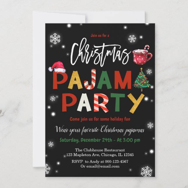 Jul Pajamas Party-Julfesten i Chalkboard Inbjudningar (Framsida)
