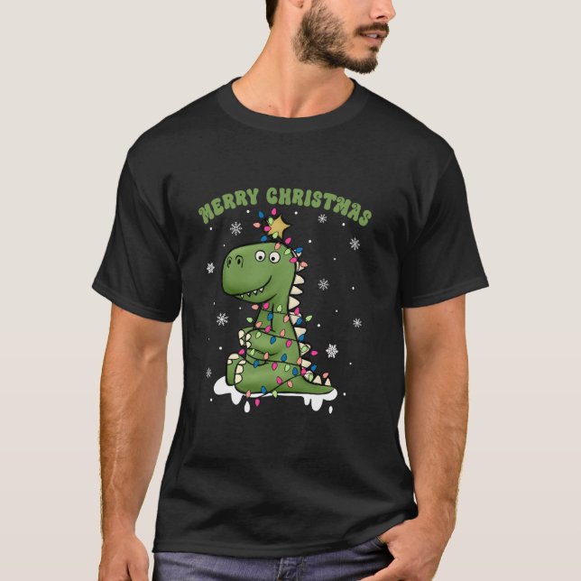 jul Pajamas Träd Rex Dinosaur Funny Dino Chr T Shirt (Framsida)