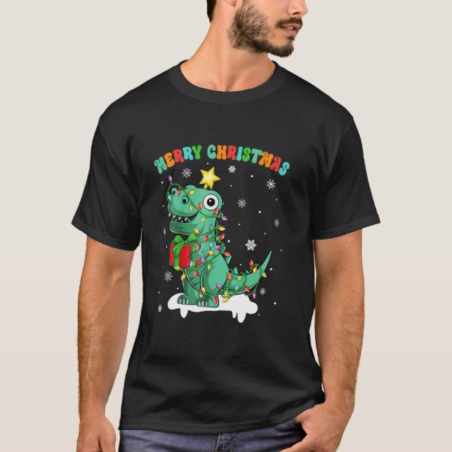 jul Pajamas Träd Rex Dinosaur Funny Dino Chr T Shirt (Framsida)