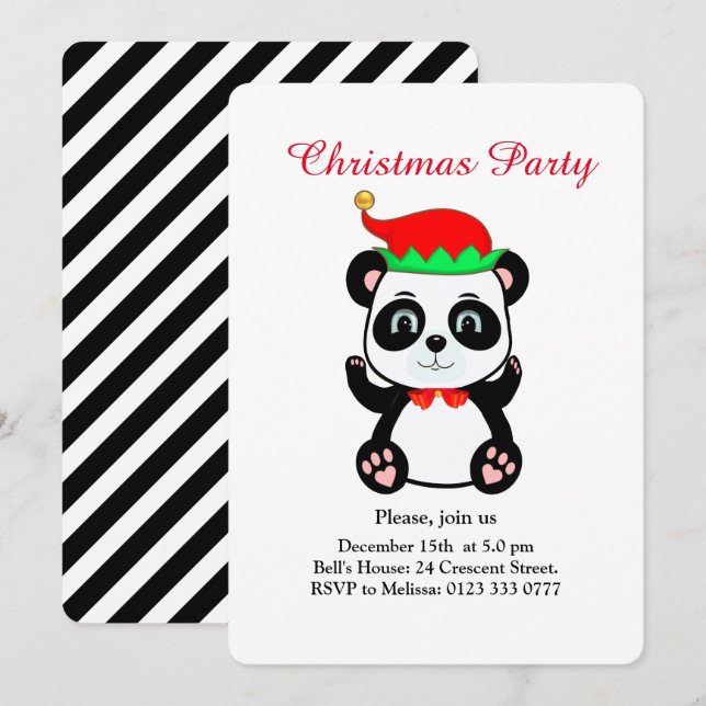 Jul Panda Björn Tomte på Vit Festinbjudan Inbjudningar (Fram/baksida)