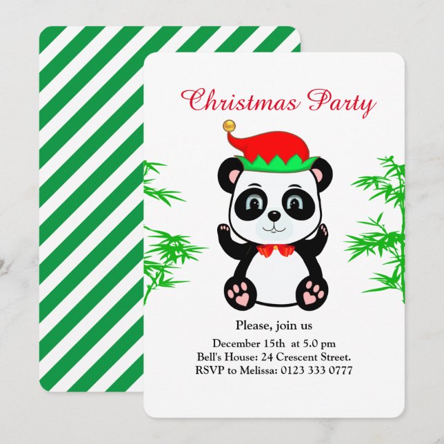 Jul Panda Björn Tomte på Vit Festinbjudan Inbjudningar (Fram/baksida)