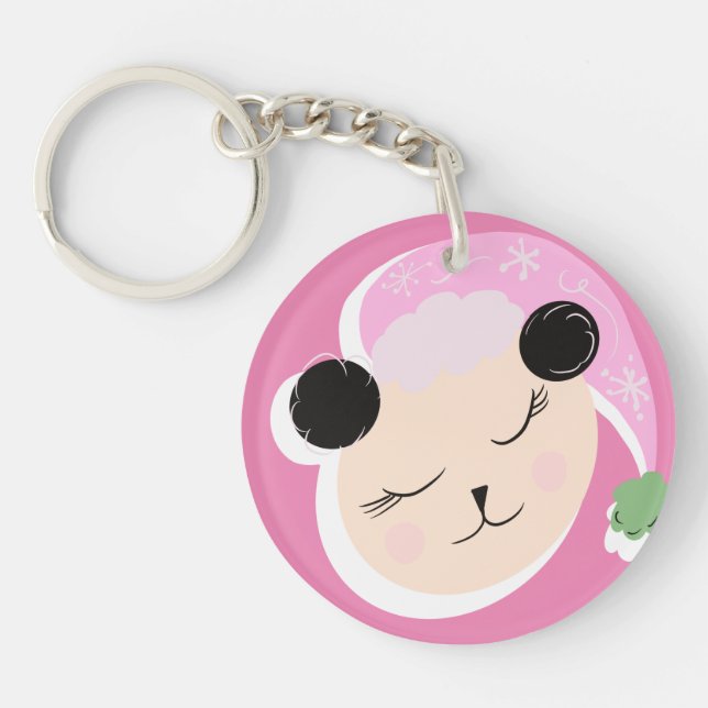 Jul Panda Doodle Skript Namn Rosa Nyckelring (Framsidan)