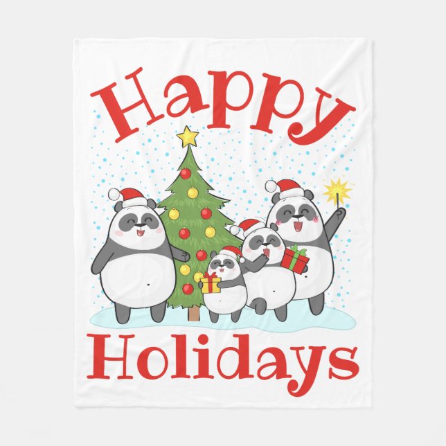 Jul Panda Familj Holiday Fleecefilt (Framsidan)