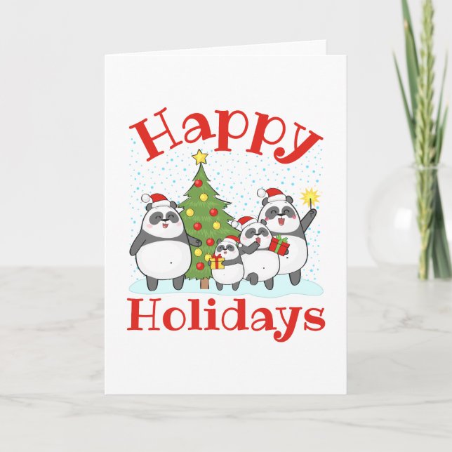 Jul Panda Familj Holiday Kort (Framsida)