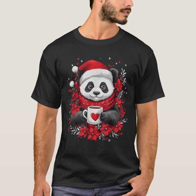 Jul Panda Tomte Kaffe Flickor Pojkar Barn Chris T Shirt (Framsida)