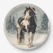 Jul Pappers Tallrik / Vacker Målning Häst