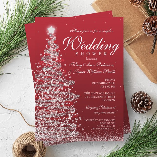 Jul Par Shower Red Silver Inbjudningar (Christmas Couples Shower Red Silver Invitation)