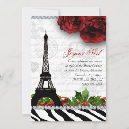 Jul Paris Eiffel Torn Zebra Ro Flower Inbjudningar
