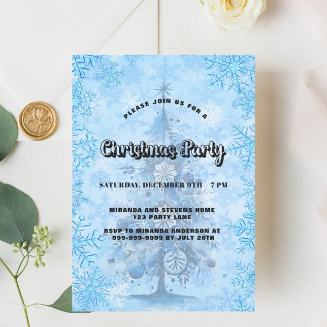 Jul party blå träd snöflingor inbjudningar (Skapare uppladdad)