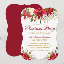Jul Party Blommigt Red Poinsettia Guld Glitter Inbjudningar