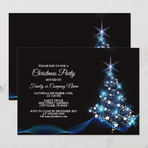 Jul Party Blue Shiny Träd Black Elegant Inbjudningar
