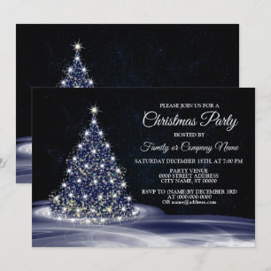 Jul Party Blue Shiny Träd Winter Navy Inbjudningar