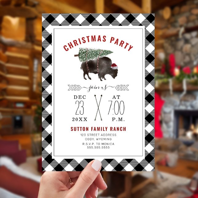 Jul Party Buffalo Bison Träd jultomten Inbjudningar (Skapare uppladdad)