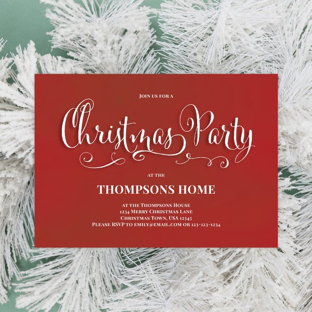Jul Party Calligraphy-skript Festive Inbjudningar (Christmas party white whimsical calligraphy invitation. )