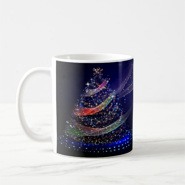 Jul Party Colorful Träd Navy Blue Rustic Kaffemugg (Vänster)