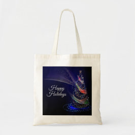 Jul Party Colorful Träd Navy Blue Rustic Tygkasse