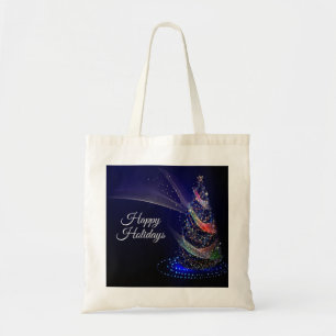 Jul Party Colorful Träd Navy Blue Rustic Tygkasse