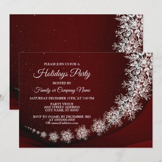 Jul Party Crystal Snöflingor Red Rustic Inbjudningar (Fram/baksida)